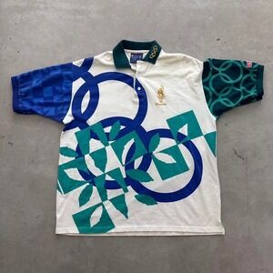 Official 1996 Vintage Atlanta Olympics Polo Shirt -‎ Multicolored Rad Find Sz XL